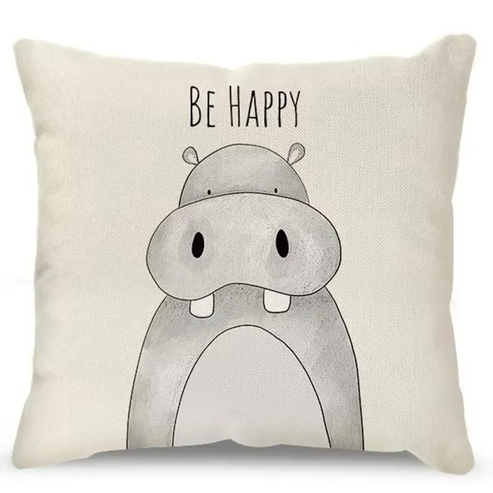 NEW Be‎ Happy Hippo Nursery Throw Pillow Cover Kids Room Neutral Decor